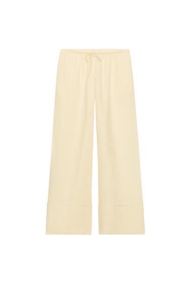 100% LINEN PALAZZO TROUSERS ZW COLLECTION - Light beige by Zara