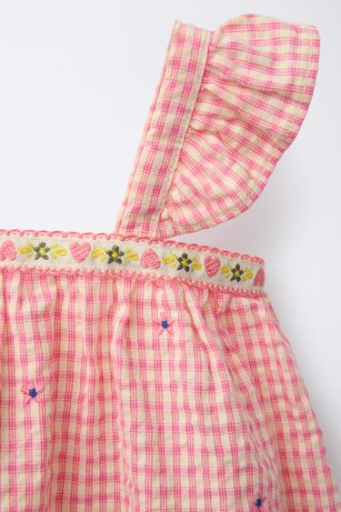 ROBE ET CULOTTE CARREAUX VICHY FLEURS BRODÉES - Rose de Zara - Image 2