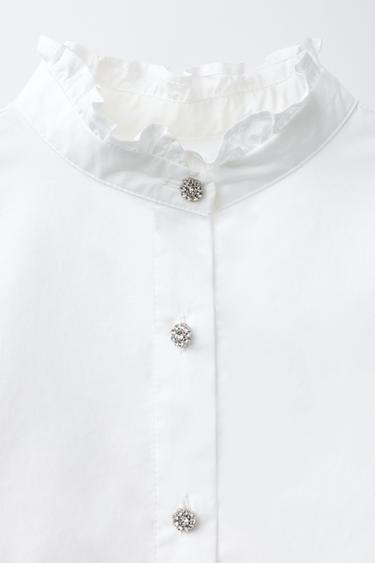 SHIRT WITH RHINESTONE BUTTON - White by Zara - Image 2