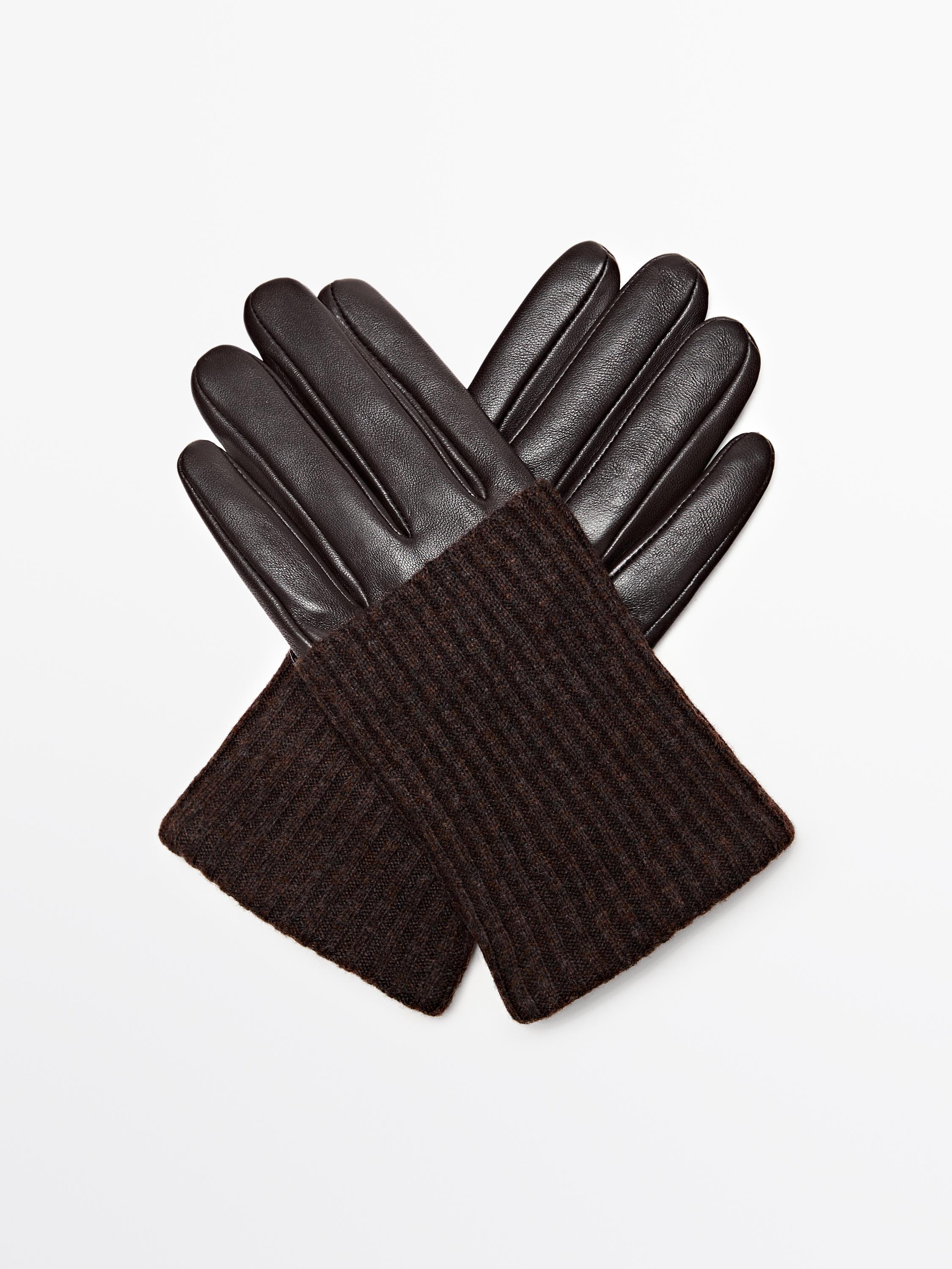 Contrast nappa leather and knit gloves