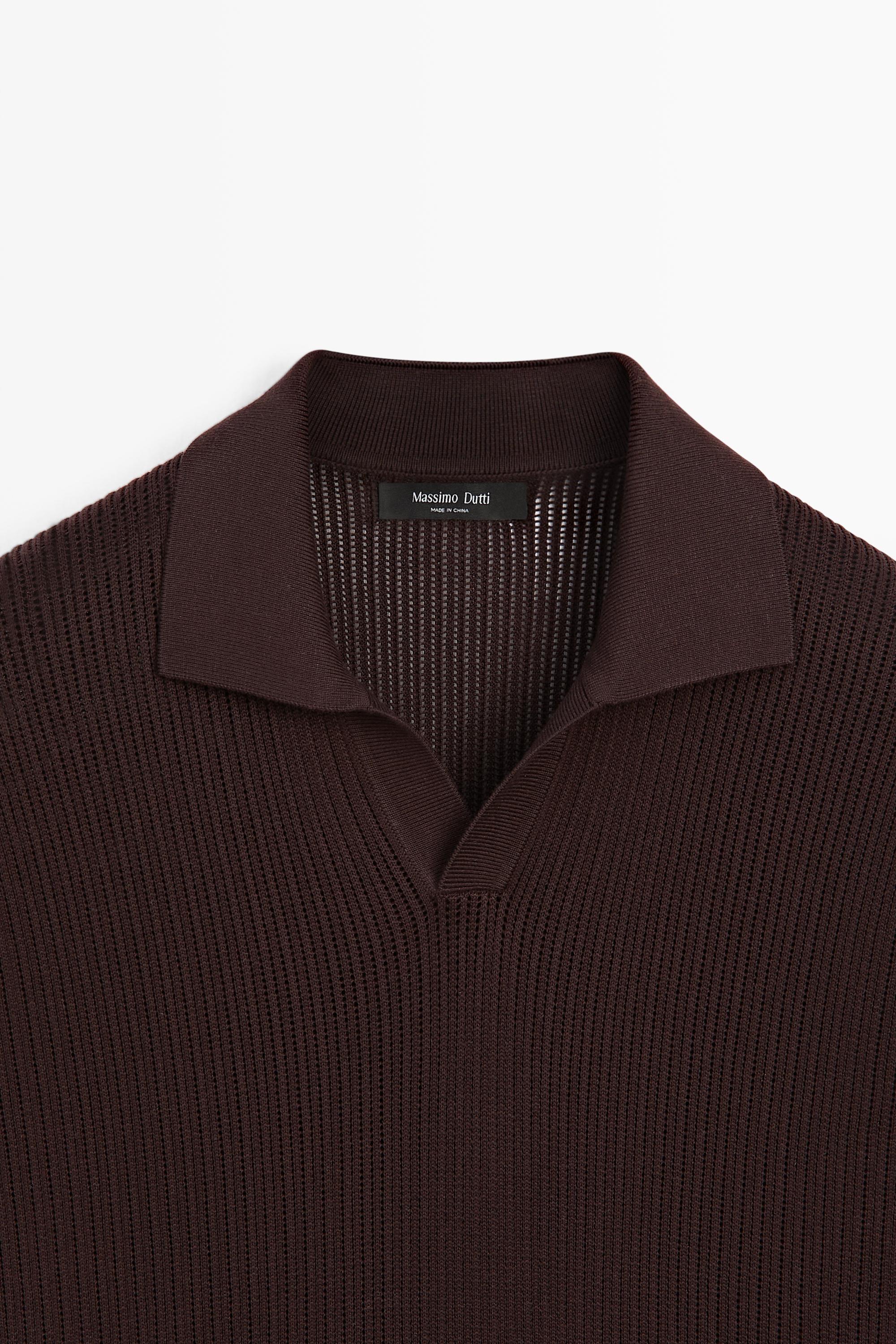 Cotton-blend V-neck knit polo shirt