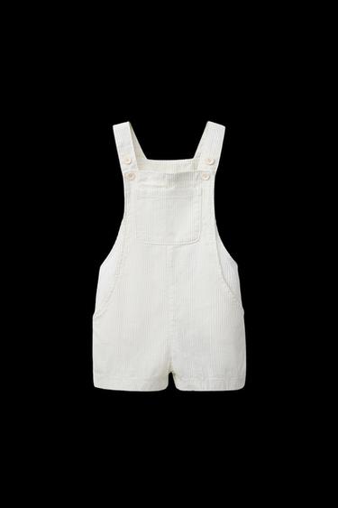 LINEN BLEND STRIPED SHORT DUNGAREES - Ecru / Black by Zara - Image 0