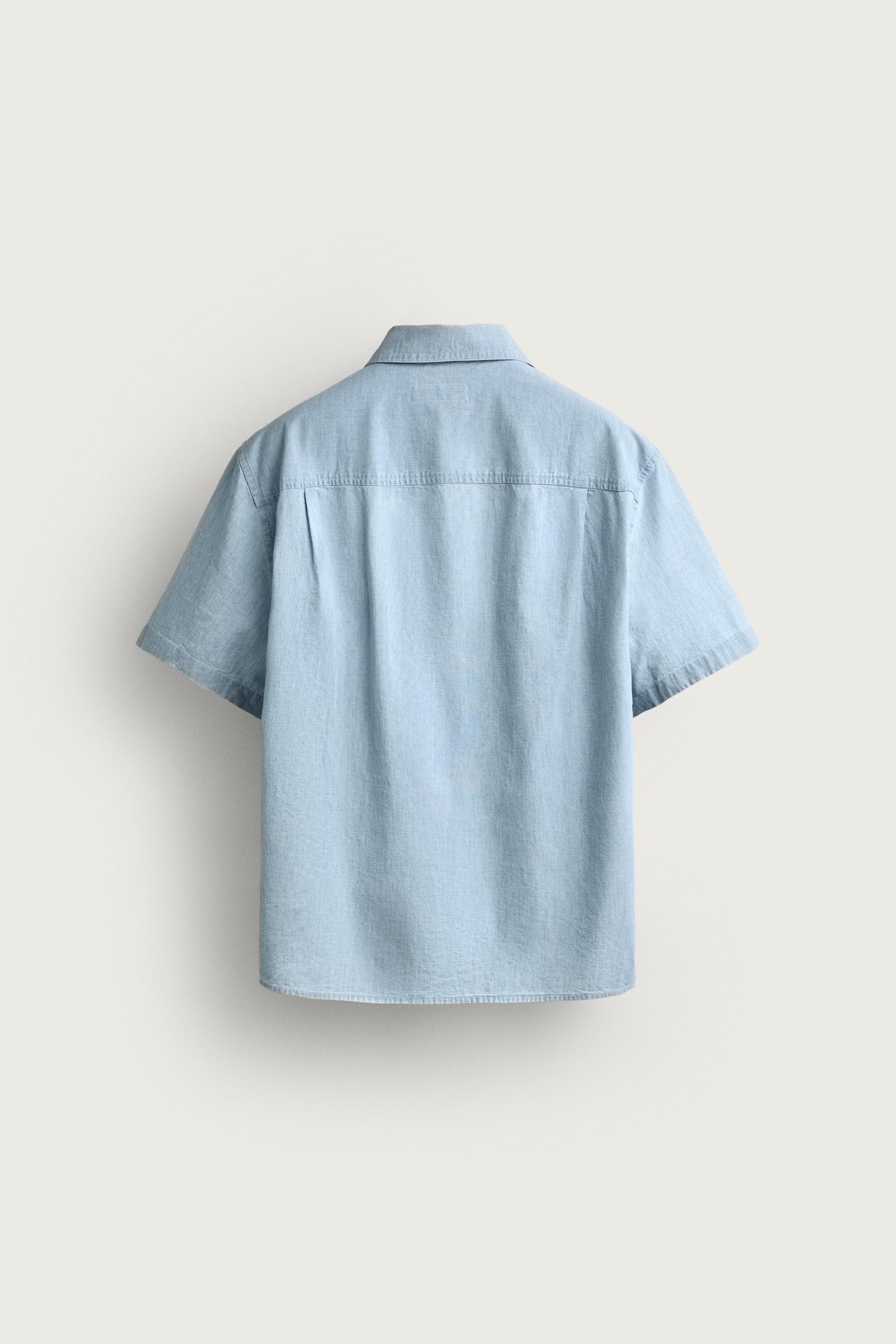 Мужские рубашки Zara CHAMBRAY POCKET SHIRT — фото 7
