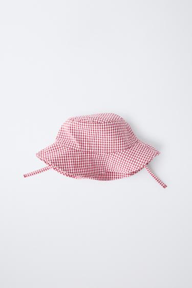 GINGHAM CHECK BUCKET HAT - Red / White by Zara - Image 2