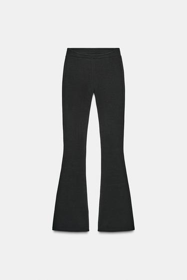 Zara FLARE INTERLOCK PANTS - Black