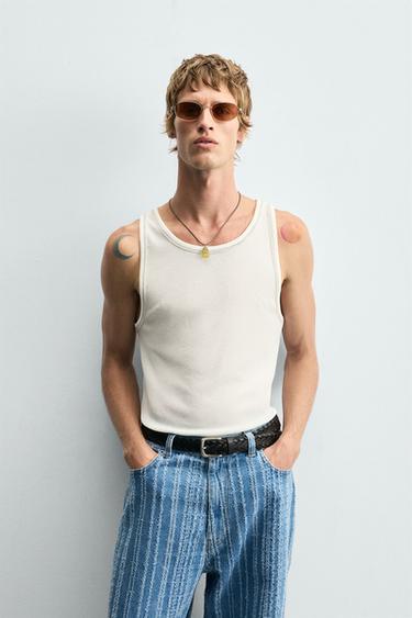 TANK T-SHIRT WITH CONTRAST TOPSTITCHING - Oyster-white de Zara - Image 1