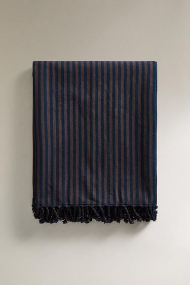 COTTON BEACH TOWEL WITH THIN STRIPES - Brown-Blue by Zara