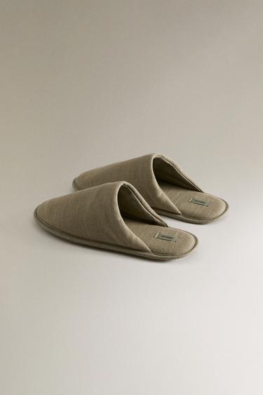 LINEN SLIPPERS - Green by Zara - Image 3