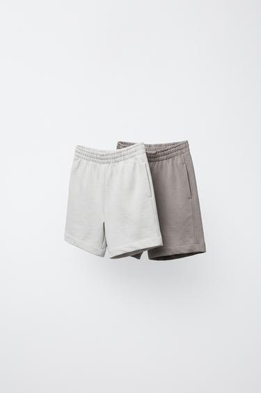 Zaras TVÅPACK ENFÄRGADE SHORTS - Naturfärg/beige