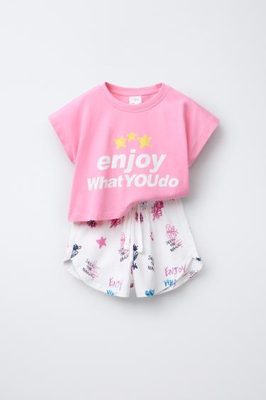 CROPPED T-SHIRT AND PRINTED BERMUDA SHORTS SET - Pink by Zara - Image 0