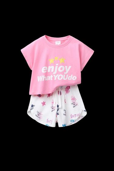CROPPED T-SHIRT AND PRINTED BERMUDA SHORTS SET - Pink by Zara - Image 0