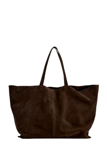 SAC MAXI SHOPPER EN CUIR VELOURS - Chocolat de Zara