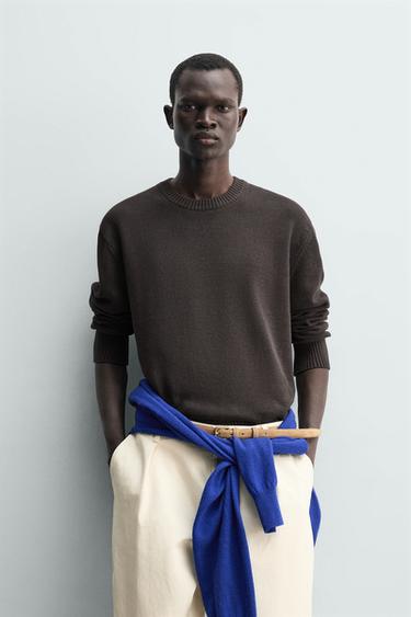 Zara REGULAR FIT COTTON-LINEN JUMPER - Brown