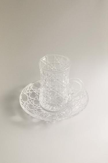 RAISED DESIGN GLASS MUG AND SAUCER - 990 by Zara - Image 1
