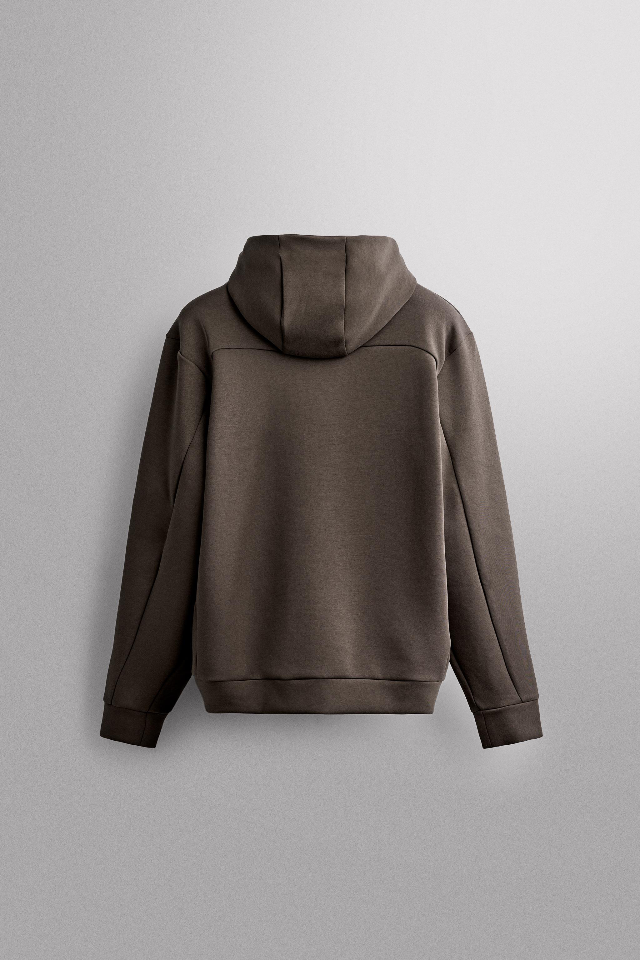 TECHNICAL ZIP-UP HOODIE — Dark brown