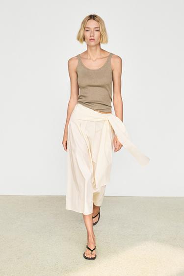 Zara Flowing skirt with scarf detail - Ecru