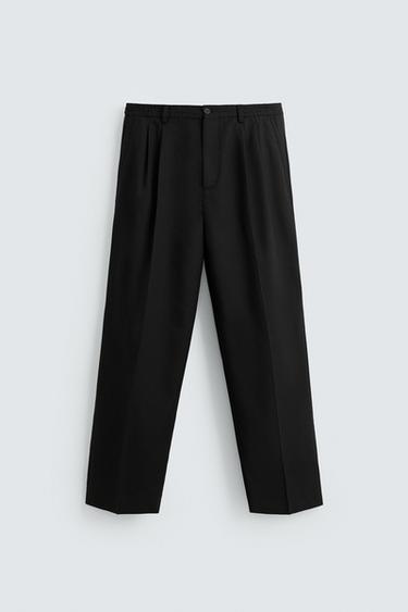FLOWING WIDE-LEG PLEATED TROUSERS - Black by Zara