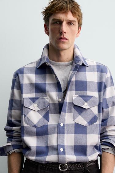 CHECK FLANNEL SHIRT AARON LEVINE X ZARA - Blue/White by Zara - Image 4