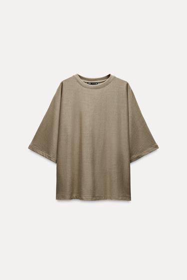 SUDADERA OVERSIZE MANGA CORTA - Tostado de Zara