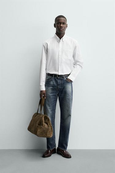 SOFT COTTON SHIRT - White / Sky blue by Zara