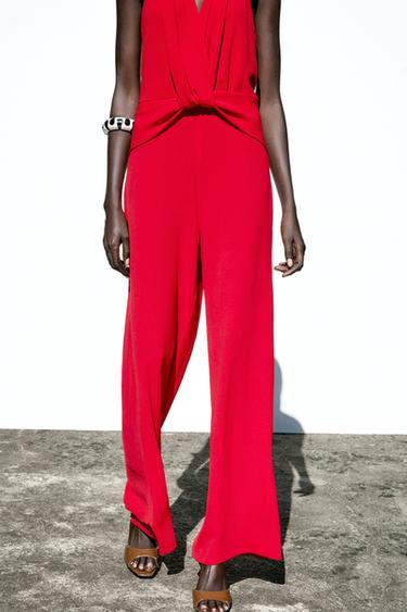 HALTER NECK KNOT JUMPSUIT - Red by Zara - Image 3