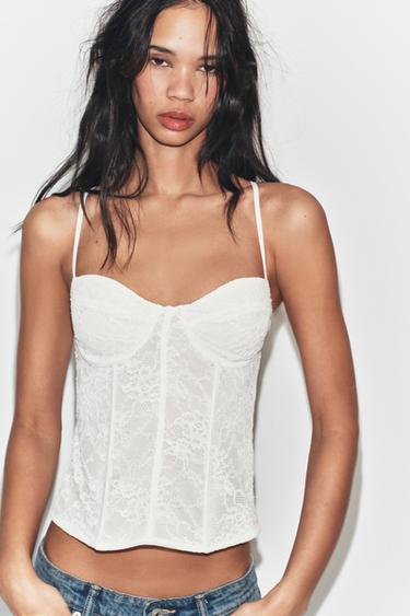 TOP KORSE DANTELLE - E bardhë e thyer nga Zara