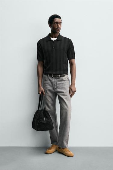 POLO ME THURJE REGULAR FIT STRUKTURË - E zezë nga Zara