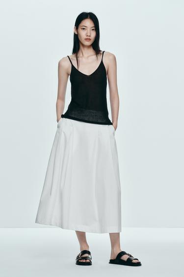 Zara 褶皺中長裙 - 白色