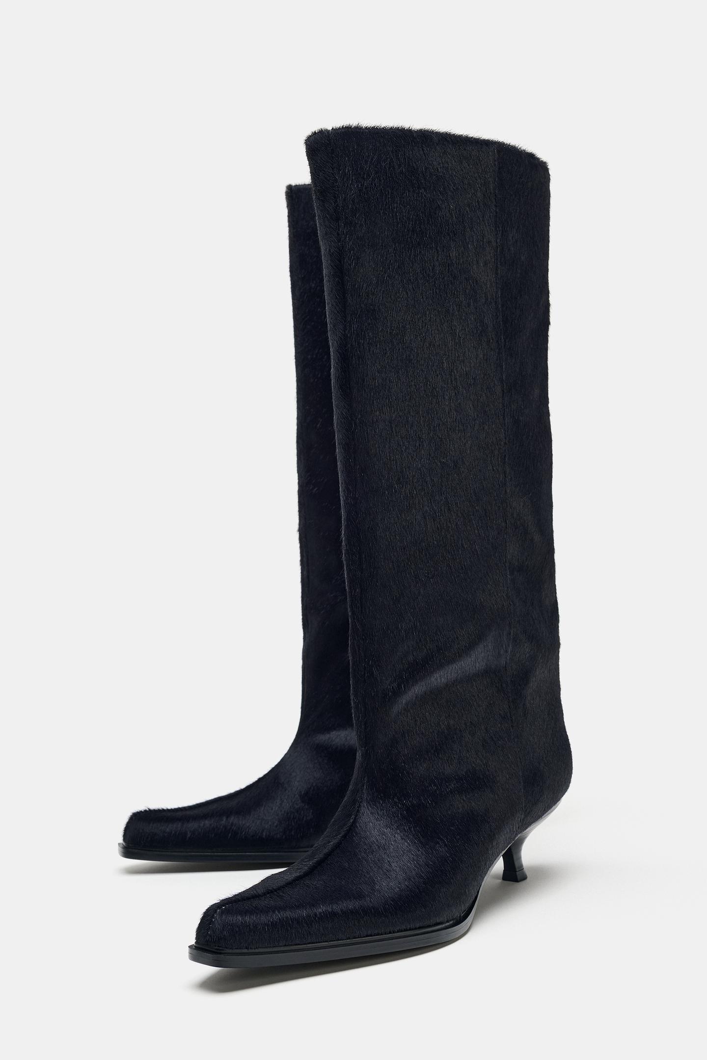 Женские ботинки Zara Textured Leather Kitten, цвет: Тёмный синий — фото 4