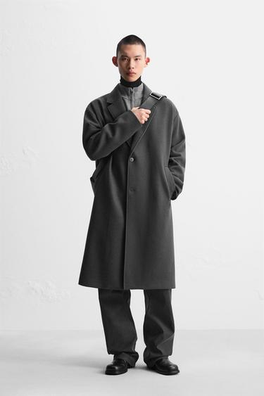 Zara 加大碼斜紋大衣 - 灰色