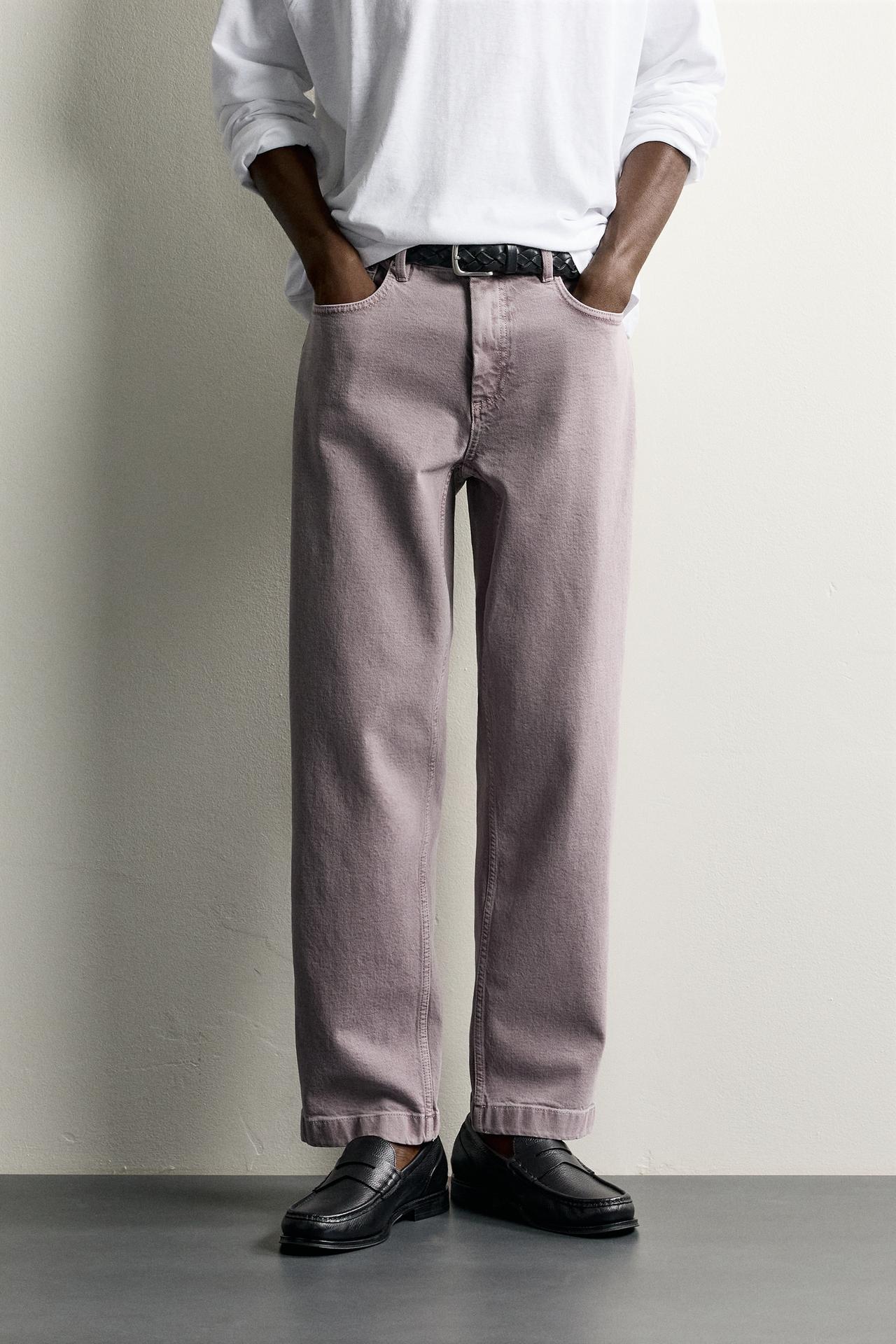WASHED STRAIGHT-FIT PANTS — Purple