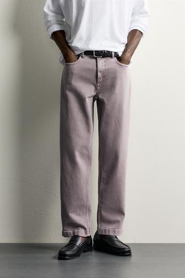 WASHED STRAIGHT-FIT PANTS — Purple 2