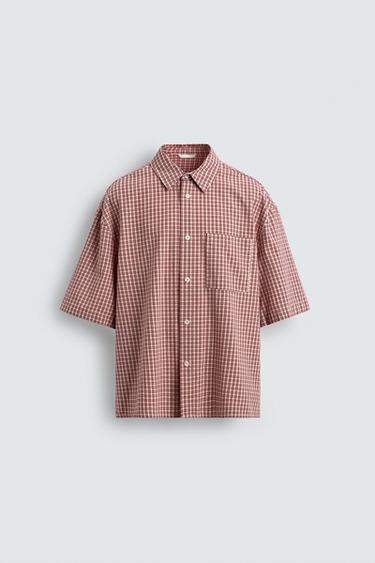 RELAXED FIT CHECK SHIRT - White / Red by Zara