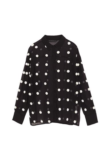 CONTRASTING POLKA DOT BLOUSE