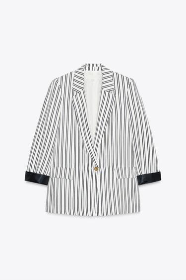 BLAZER RAYURES POIGNET RETROUSSÉ - Bleu / Blanc de Zara - Image 3