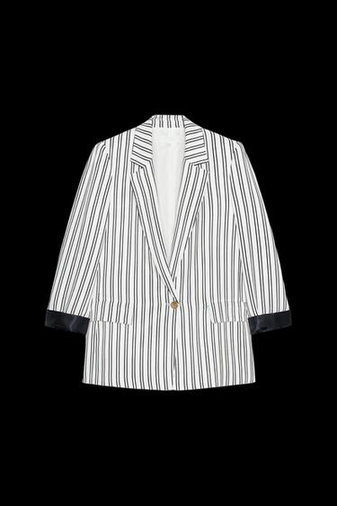 STRIPED BLAZER WITH ROLLED-UP CUFFS - Blue/White by Zara - Image 0