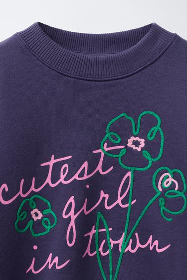 SWEATSHIRT WITH EMBROIDERED SLOGAN - Bluish by Zara - Image 2