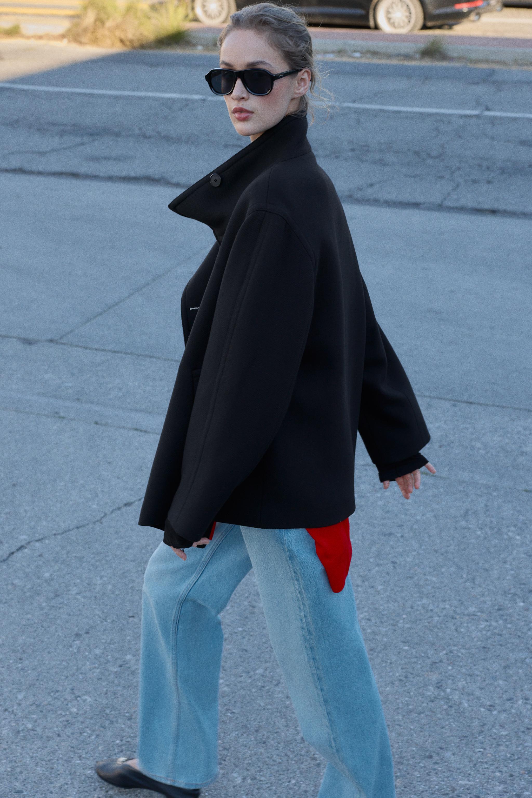 HIGH NECK WOOL BLEND SHORT COAT