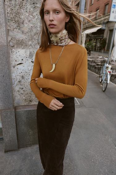 PULL EN MAILLE FINE - Moutarde de Zara - Image 1