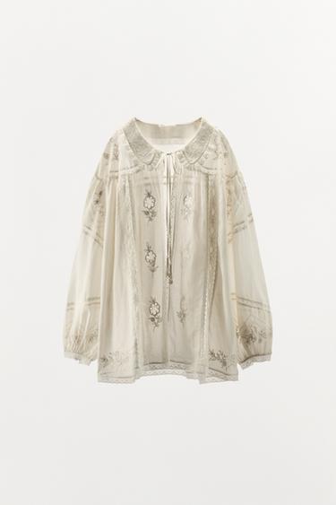 LIMITED EDITION EMBROIDERED FLORAL SHIRT - Oyster-white by Zara - Image 1