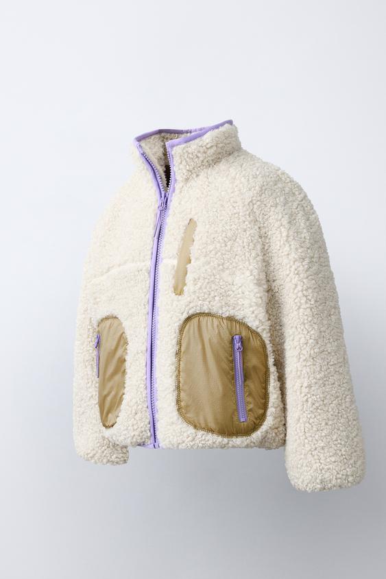 BLOUSON EFFET MOUTON CONTRASTE - Sable de Zara - Image 1
