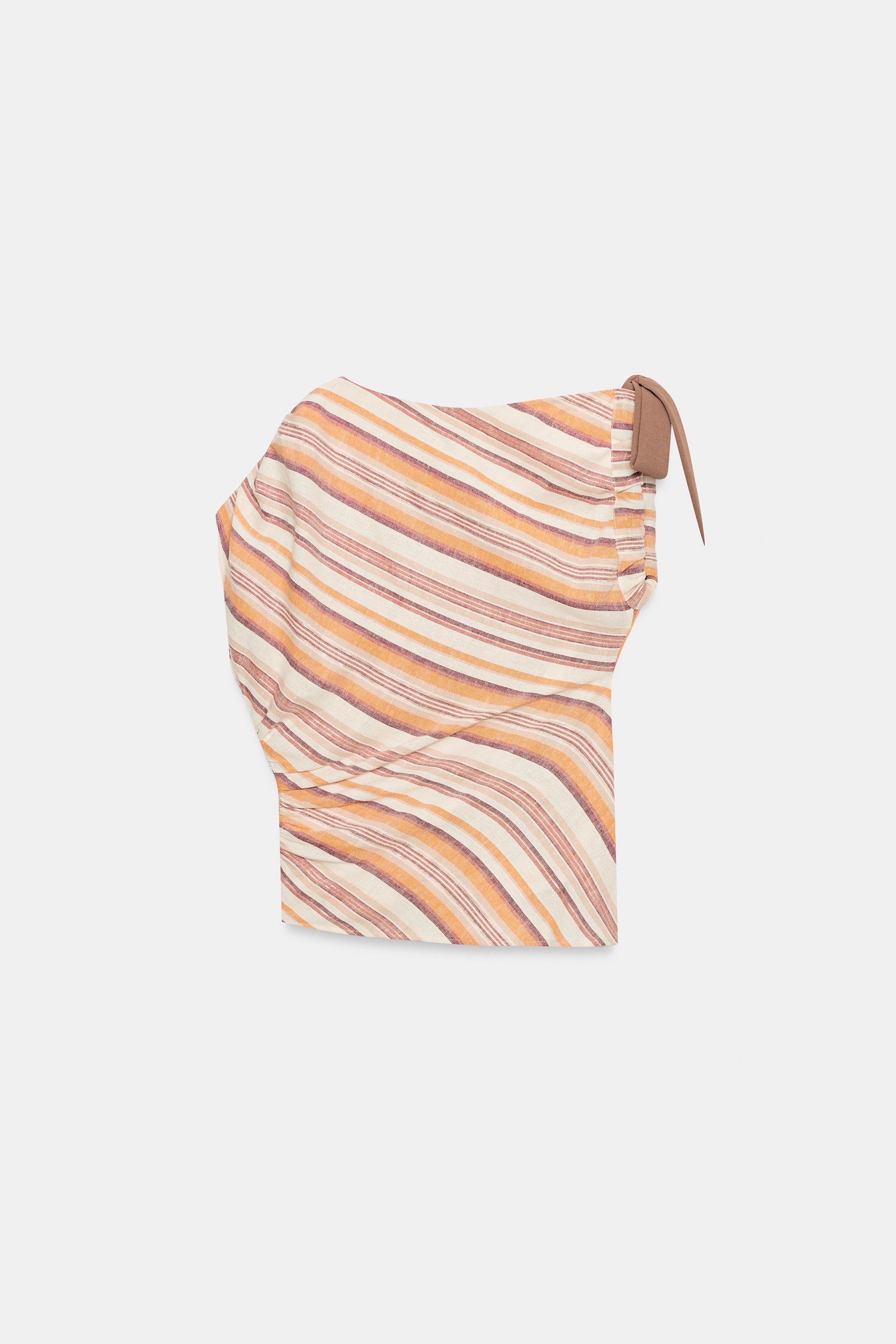 Женские рубашки Zara LINEN STRIPED TOP — фото 9
