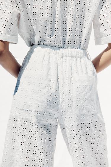 PANTALON JUPE-CULOTTE BRODERIES AJOURÉES - Blanc de Zara - Image 5