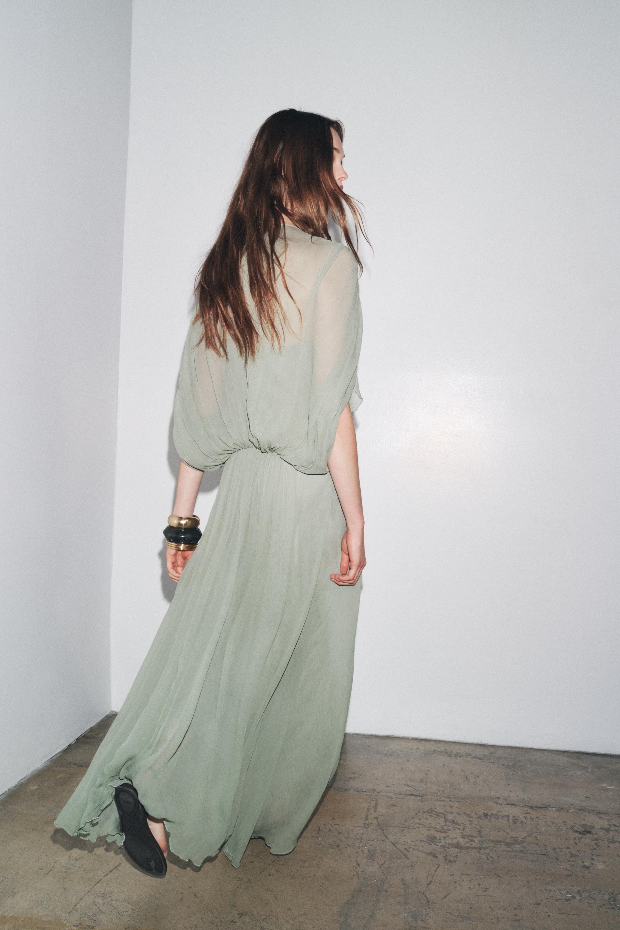 【ZARA】ZW COLLECTION ドレープ入りワンピース 2954/285/512 ZW COLLECTION DRAPED DRESS - Sea green | ZARA United States