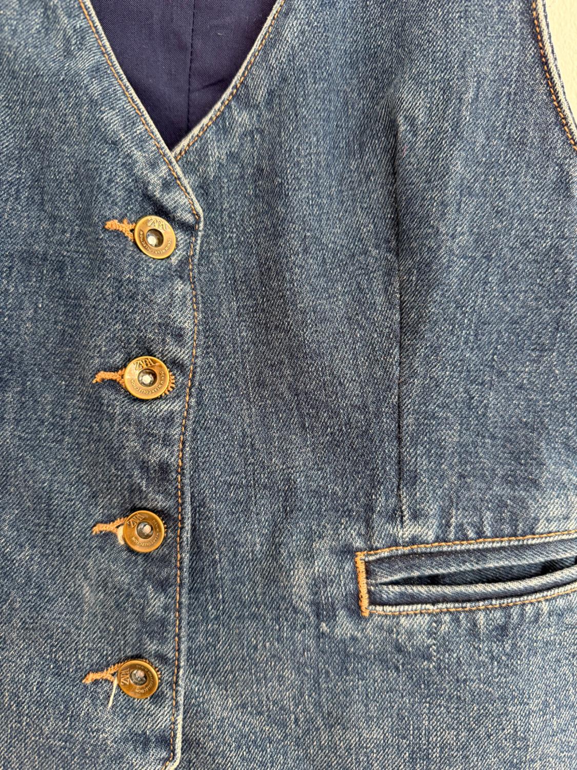 ZARA STONE WASH BLUE WAISTCOAT - Image 2