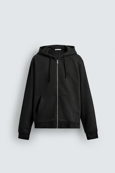 RELAXED FIT SWEATSHIRT MET RITS EN CAPUCHON - Zwart van Zara