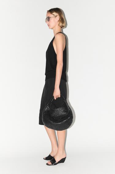 Braided leather half-moon bag — Black 2