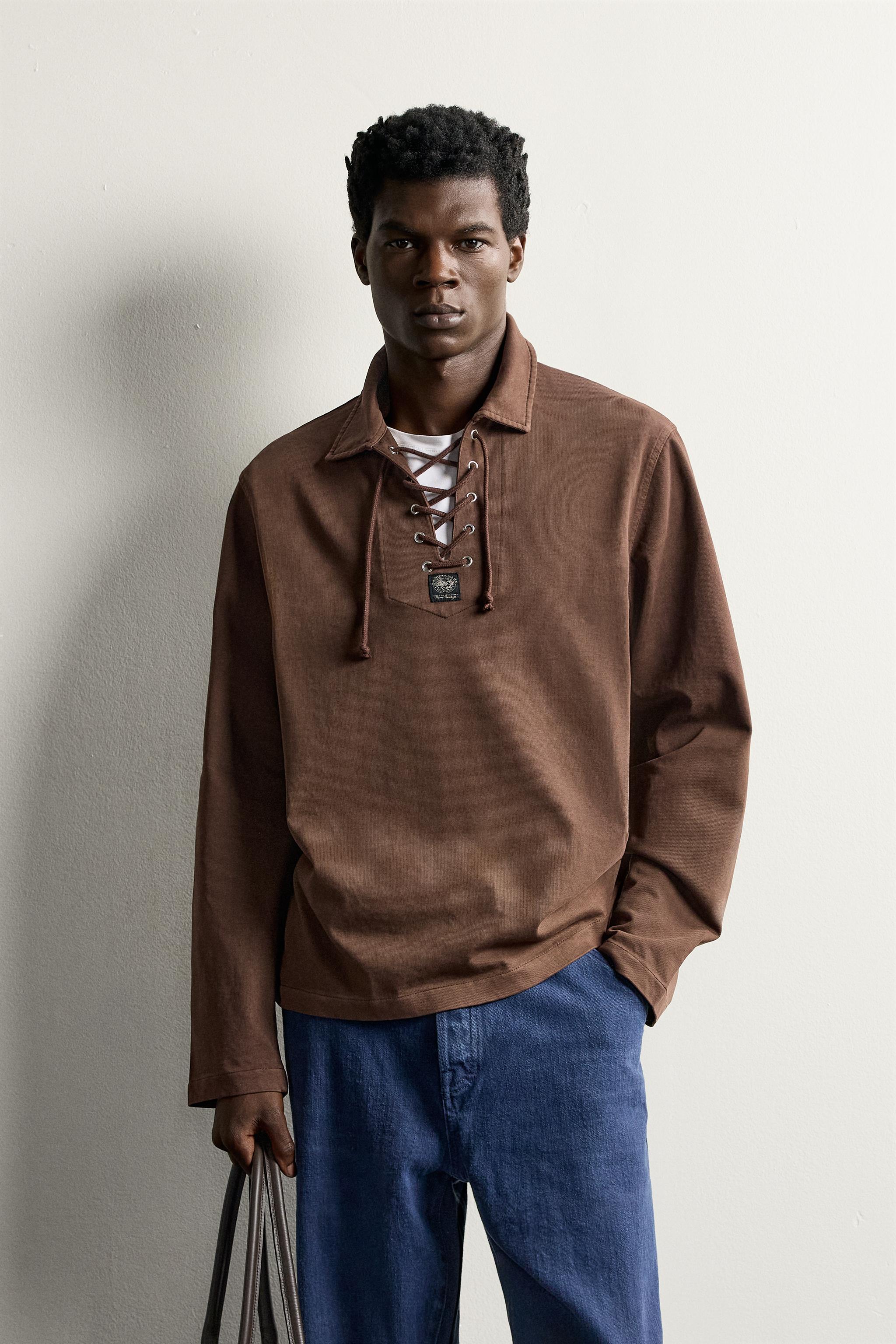Мужские рубашки Zara WASHED DRAWSTRING POLO SHIRT — фото 2