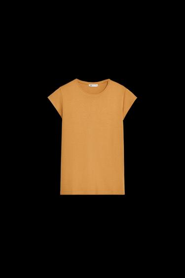 CAMISETA ALGODÓN MANGA CORTA - Ocre de Zara - Imagen 0
