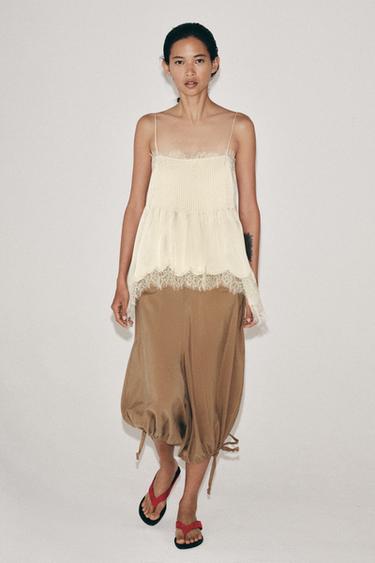 ZW COLLECTION LACE-TRIMMED CAMISOLE TOP - Mid-ecru by Zara